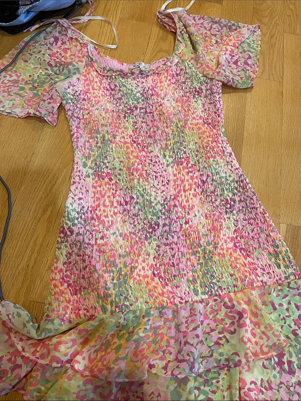 BCBGeneration Pink Multi-Color Smocked Ruffle Dress - Picture 7 of 7